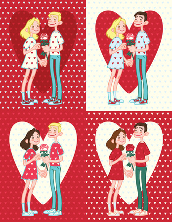 Romantic couple holding hands. Valentines Day Card.のイラスト素材