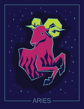 Zodiac sign Aries on night starry sky . Vector illustration.のイラスト素材