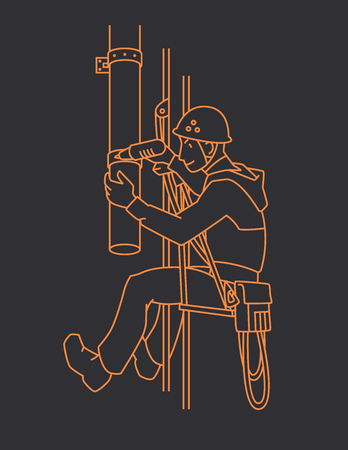 Industrial climber mends drainpipe. Rope Access. Vector.のイラスト素材