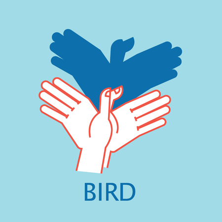 Shadow Theater. Hands gesture like flying bird. Vector illustration of Shadow Hand Puppet.のイラスト素材