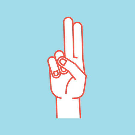 Gesture. Stylized hand with index and middle finger connect and up. Icon.のイラスト素材