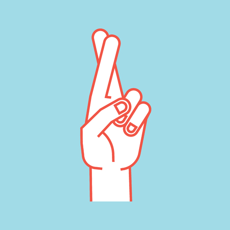 Gesture. Lucky sign. Stylized hand with two fingers crossed. Index finger in the front.のイラスト素材