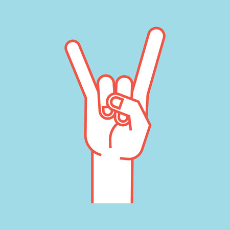 Gesture. Rock sign. Stylized hand with index and little finger up in form of horns.のイラスト素材