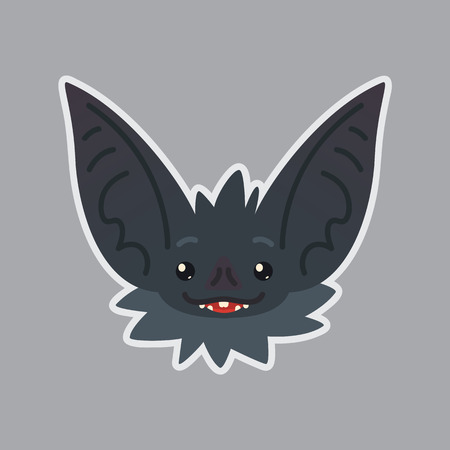 Bat sticker Emoji. Vector illustration of cute Halloween bat vampire shows happy emotion.のイラスト素材