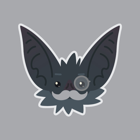 Bat sticker Emoji. Vector illustration of cute Halloween bat vampire shows intellectual emotion.のイラスト素材
