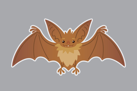 Bat animal. Vector illustration of bat-eared brown creature in flat style with silhouette syblayer. Sticker. Element for your design, print, artwork. Cute Halloween bat vampire iconのイラスト素材