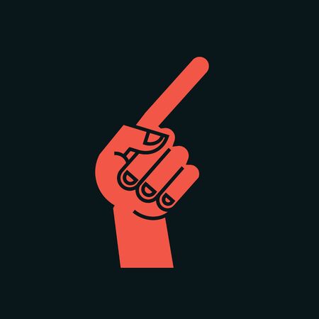 Gesture. Direction sign. Stylized hand with index finger up, thumb bent. Icon. Showing course. Vector.のイラスト素材