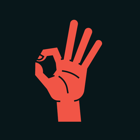 Gesture. Okay sign. Stylized hand with index and thumb making circle, other fingers up. Icon. Vector.の写真素材