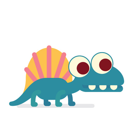 Cute Dimetrodon walking. Animal life. Vector illustration of prehistoric character in flat cartoon style isolated on white background. Funny apex predator with big eyes. Element for designのイラスト素材