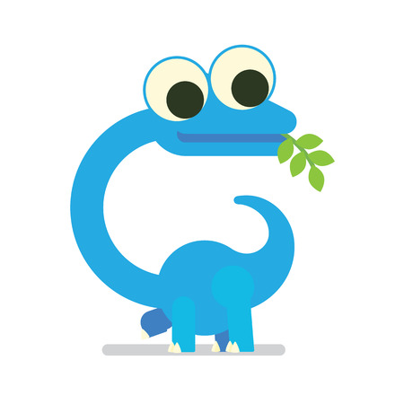 Cute Diplodocus walking. Dinosaur life. Vector illustration of prehistoric character in flat cartoon style isolated on white background. Funny blue Brontosaurus with big eyes. Element for designのイラスト素材