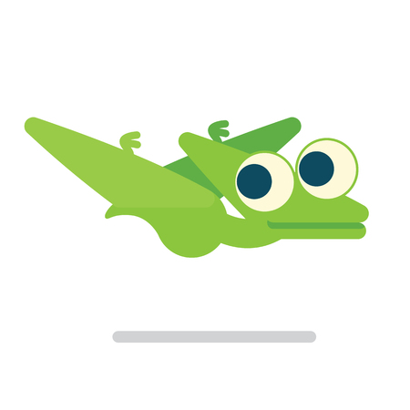 Cute Pterosaur flying. Dinosaur life. Vector illustration of prehistoric character in flat cartoon style isolated on white background. Funny green Pterodactylus with big eyes. Element for designのイラスト素材