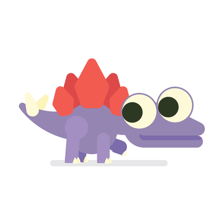 Cute Sregosaurus walking. Dinosaur life. Vector illustration of prehistoric character in flat cartoon style isolated on white background. Funny violet Stegosaur with big eyes. Element for designのイラスト素材
