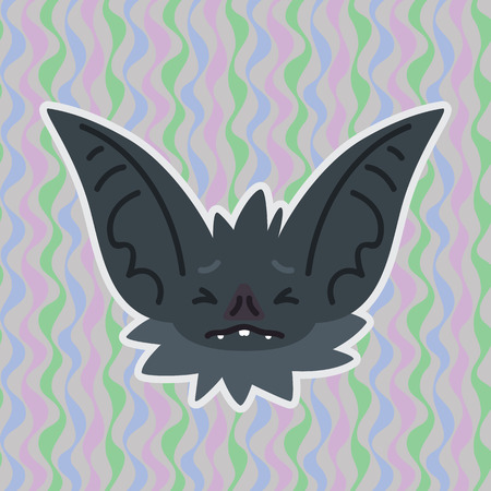 Halloween Bat smiley head got scared with closed eyes. Vector illustration of bat-eared grey snout...