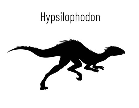 Hypsilophodon. Ornithischian dinosaur. Monochrome vector illustration of silhouette of prehistoric creature hypsilophodon isolated on white background. Stencil. Fast fossil dinosaur.のイラスト素材