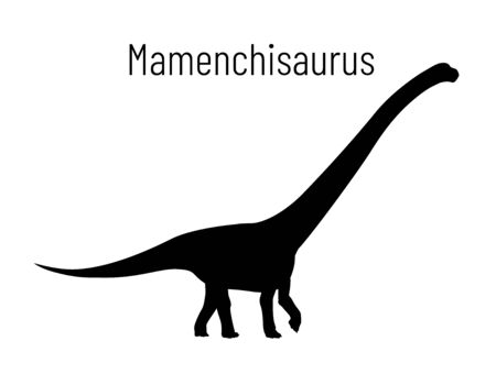 Mamenchisaurus. Sauropodomorpha dinosaur. Monochrome vector illustration of silhouette of prehistoric creature mamenchisaurus isolated on white background. Stencil. Huge fossil dinosaur.のイラスト素材