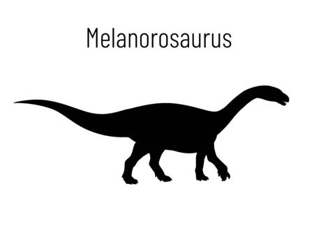 Melanorosaurus. Sauropodomorpha dinosaur. Monochrome vector illustration of silhouette of prehistoric creature melanorosaurus isolated on white background. Stencil. Huge fossil dinosaur.のイラスト素材