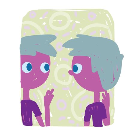 Gemini. Funny zodiac sign. Colorful vector illustration of pink-violet twins in hand-drawn sketch style isolated on white background. Zodiacal character. Element for your design, prediction, horoscopeのイラスト素材