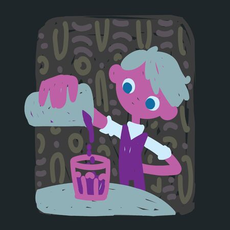 Aquarius. Funny zodiac sign. Colorful vector illustration of barman pours a drink in hand-drawn sketch style on dark background. Zodiacal character. Element for your design, prediction, horoscope.のイラスト素材