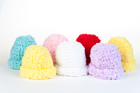 Mix color of newborn knitting wool on isolate white backgroundの写真素材