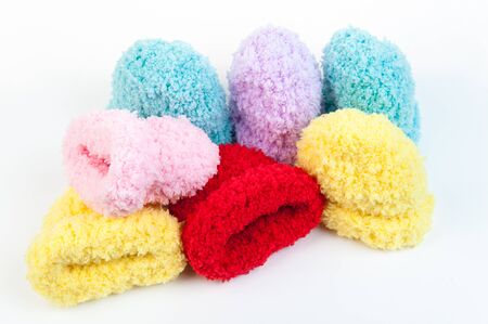 Mix color of newborn knitting wool on isolate white backgroundの写真素材