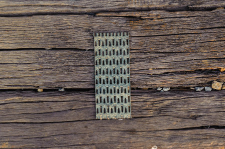 The wood that support old railway closeup textureの写真素材