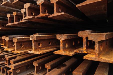 The old  red and brown rusted railway steel.