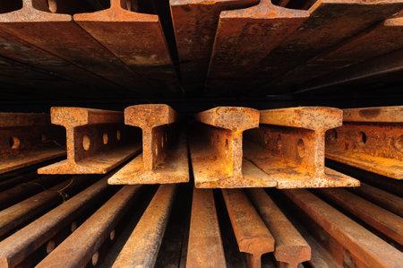 The old  red and brown rusted railway steel.の写真素材
