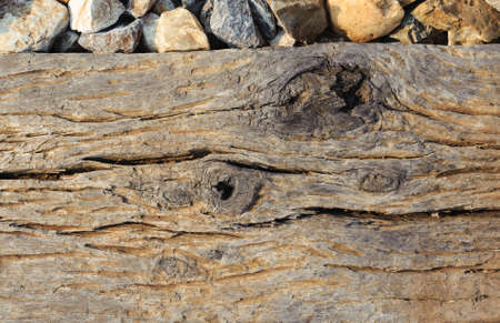 Close up old hard wood that support the railwayの写真素材