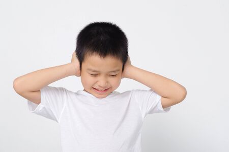 collection of kids with different emotions on white backgroundの写真素材
