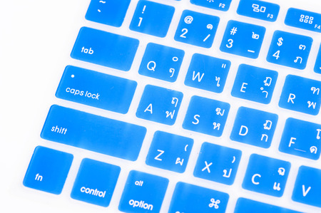 Close up blue transparent Thai keyboard coverの写真素材