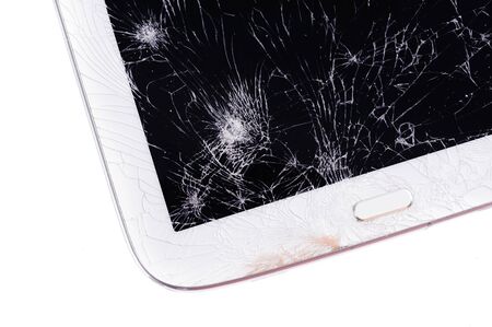 Close up crack table device cause by fall on the floorの写真素材