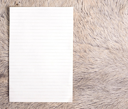 The old page ripped off from the notebook on white fur cow skinの写真素材