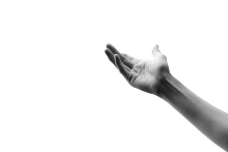 Black and White tone Young woman hand isolated on whiteの写真素材