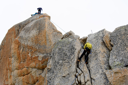 Rock climbing in the rock of Mont Blanc massif. Chamonix, France, Europeの写真素材