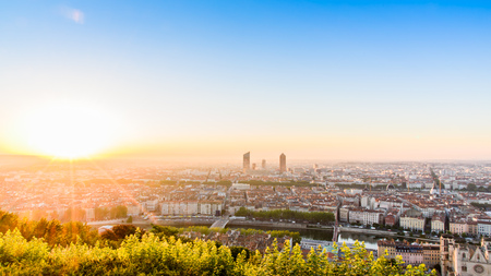 LYON, FRANCE, JULY 9, 2016 : From Basilique Notre Dame de FourviÃ¨re to the city view, the...