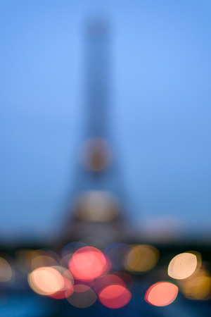 Out focus effect of Eiffel Tower and light , Paris, Franceの写真素材