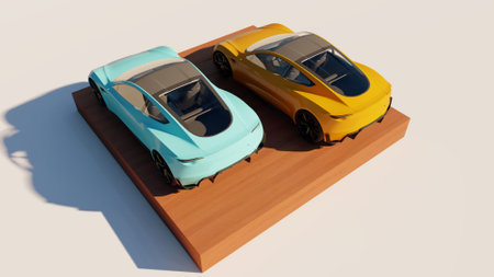 3D rendering of two sport carsの写真素材