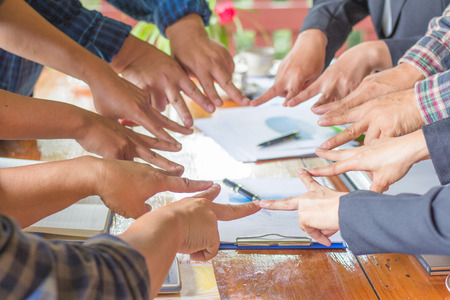 Hands of success startup business teamwork. Creative idea teamwork concept. Group of multiethnic...
