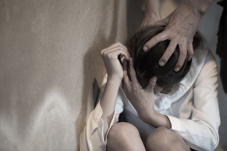 Husband assaulted his wife severely, The concept of violence against women and domestic violence.の写真素材