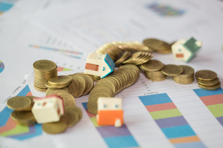 House model and  coin money, Concept of property management. Invesment and Risk Management. Failure.の写真素材