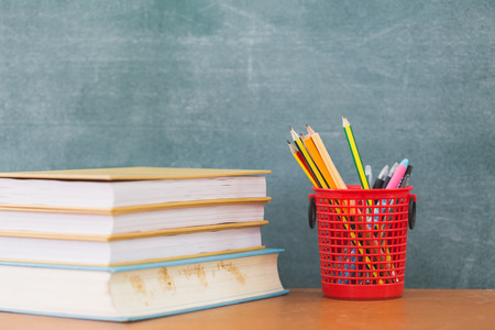 School books on desk,  education conceptの写真素材