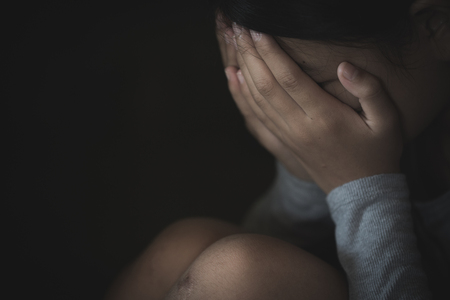 Stop violence against and sexual abuse women,  domestic violence, anti-trafficking and stopping violence against women, Slave girl with bruises and wound domestic violence rape.の写真素材