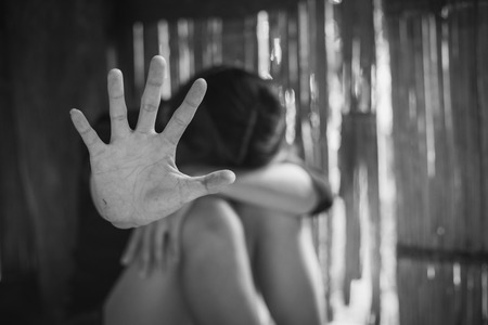 Women lift the palm,Stop sexual abuse , anti-trafficking and stopping violence against women, International Women's Dayの写真素材