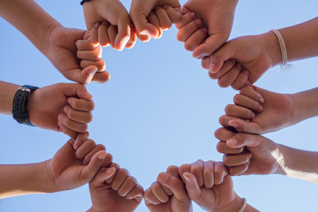 Circle shape hand of team showing unity and teamworkの写真素材