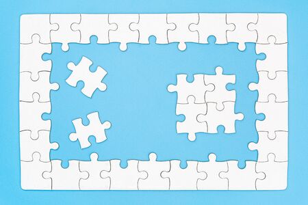 jigsaw puzzle pieces on blue background, Team business conceptの写真素材