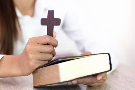 Christian woman  hands praying to god. Woman Pray for god blessing to wishing have a better life....