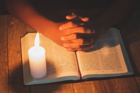 Praying Hands. Eucharist Therapy Bless God Helping Repent Catholic Easter Lent Mind Pray. Christian Religion concept background.の写真素材