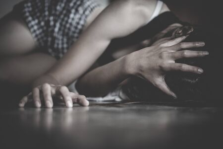 Woman victim of domestic violence and abuse. Sexual harassment and rape. human rightsの写真素材