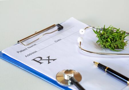 medical marijuana concept.  medical prescription sheet. marijuana medical recreational cannabis oil...