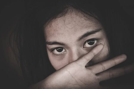 woman raised her hand for dissuade, Stop Sexual abuse Concept, stop violence against Women, international women's dayの写真素材